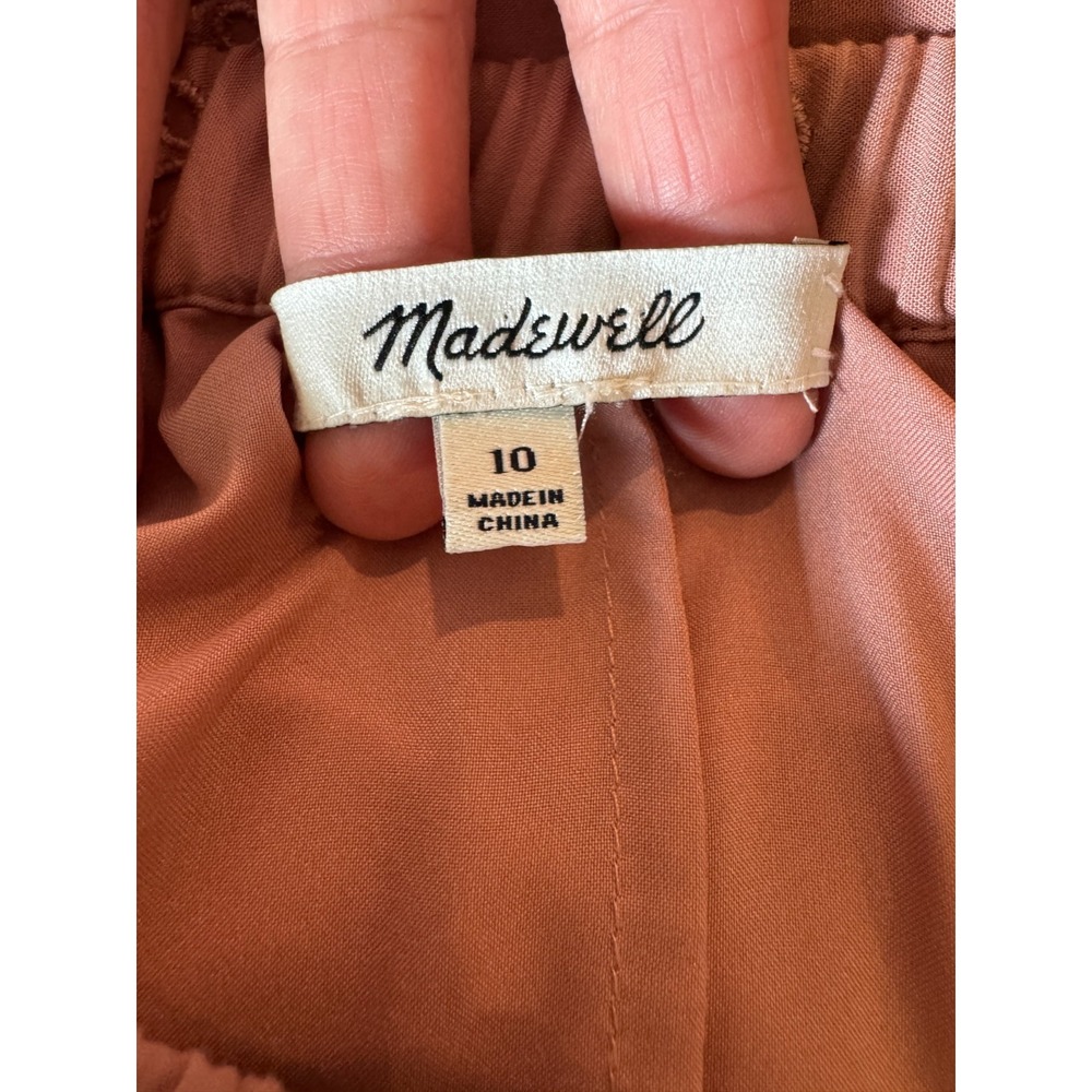 Madewell Off Shoulder Eyelet Dress 10 Dusty Rose Embroidered Bell Sleeve Lined - Picture 9 of 11